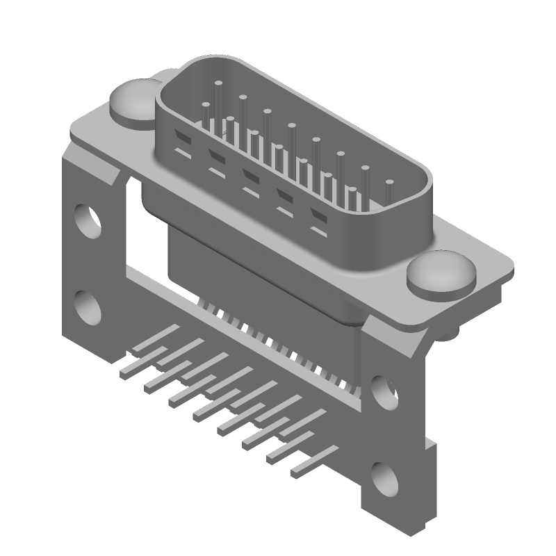 15 Pos D-Sub Connector, Male, RA, Solder, Gold/Tin