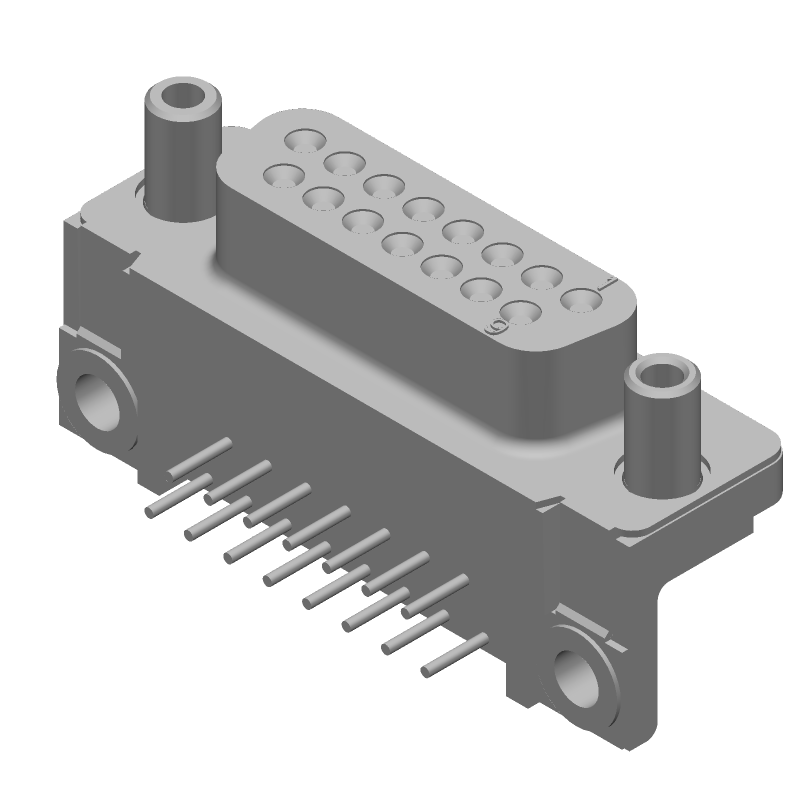 15 Pos Female D-Sub RA Connector, Gold/Tin Plated Contacts