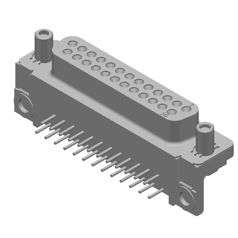 25 Pos Female D-Sub RA Connector, Gold/Tin Plated, 125V