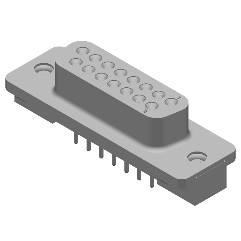 15 Pos Female D-Sub Connector, Straight, Through Hole, Gold/Tin