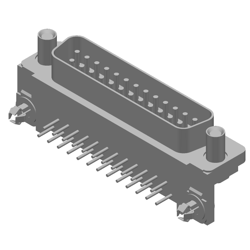 25 Pos D-Sub Connector, Male, RA, Gold/Tin Plated, Through Hole