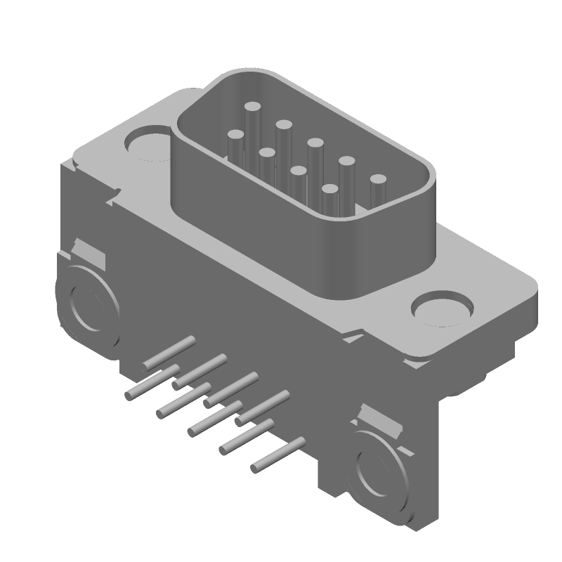 9 Pos D-Sub Connector, Male, RA, Solder, Gold/Tin Plated