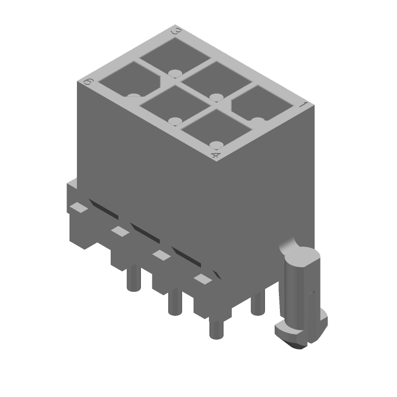 6 Pos Power Connector, Wire-to-Board, 9.5A, 600V, Gold, Male, Through Hole
