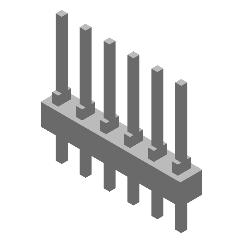 6 Pos 2.54mm Gold Male Header, Straight, 3A, 750V, TH