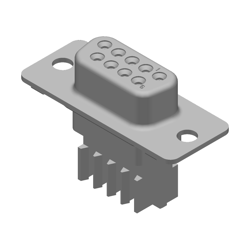 9 Pos D-Sub Connector, Female, Straight, Shielded, IDC, 250V
