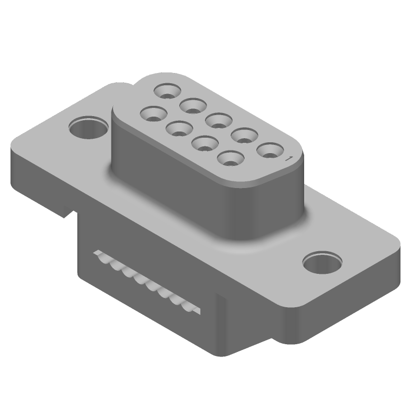 9 Pos D-Sub Connector, Right Angle, Shielded, IDC, 250V