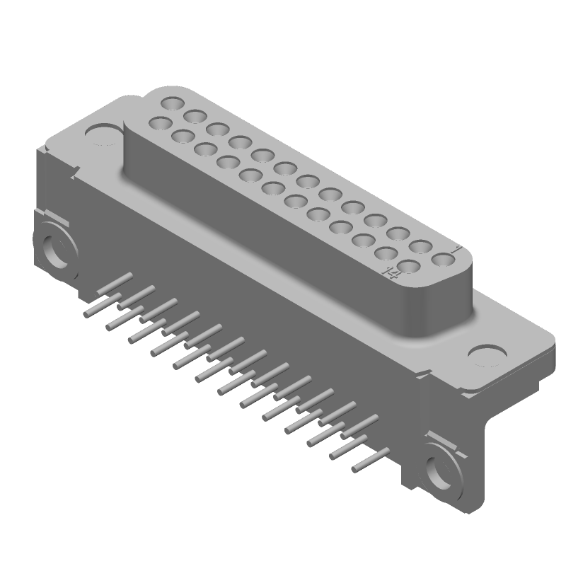 25 Pos Female D-Sub RA Connector, Gold/Tin Plated Bronze Contacts