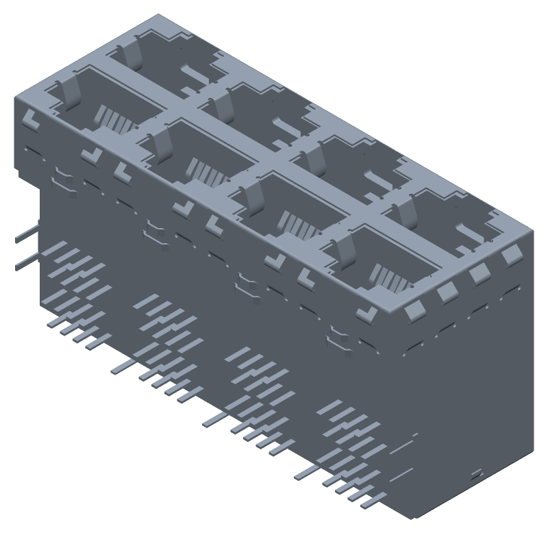 RJ11 Connector, 8 Port, 64 Pos, Press-Fit, RA, Shielded
