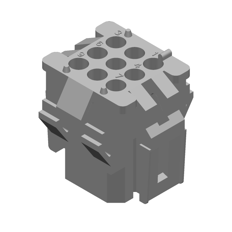9 Pos 3 Row 9A 250V Wire-to-Wire Receptacle Connector