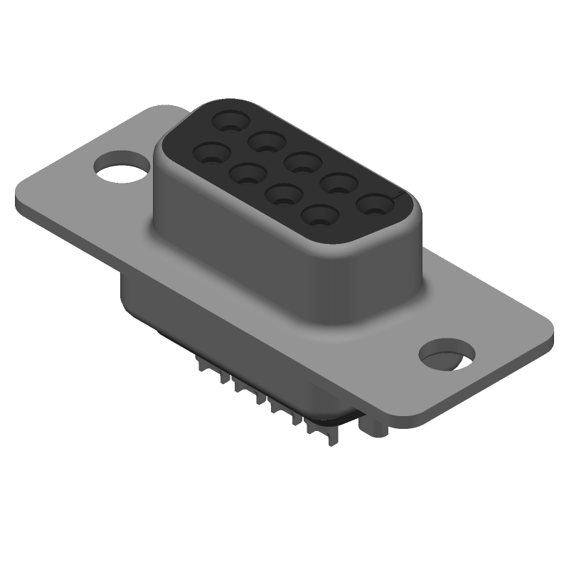 9 Pos D-Subminiature F, Straight, Solder Cup, Shielded, 250V