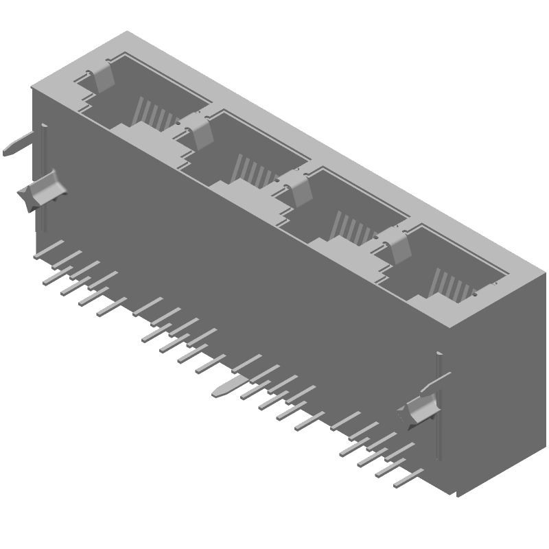 4P 8POS Cat 5e RJ45 Connector, Shielded, Right Angle, Solder