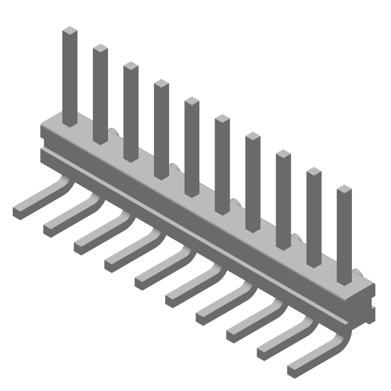 10 Pos 2.54mm RA Thru-Hole Header, Male Pin, 3A, Gold/Tin