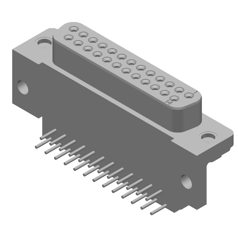 25 Pos D-Sub Connector, Female, Right Angle, Through Hole, Gold/Tin
