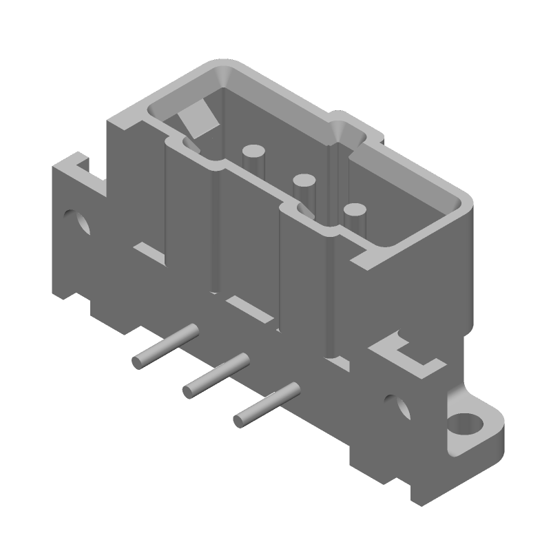Rectangular Connector, 3 Pos, 600V, 14A, Male Pin, Solder RA