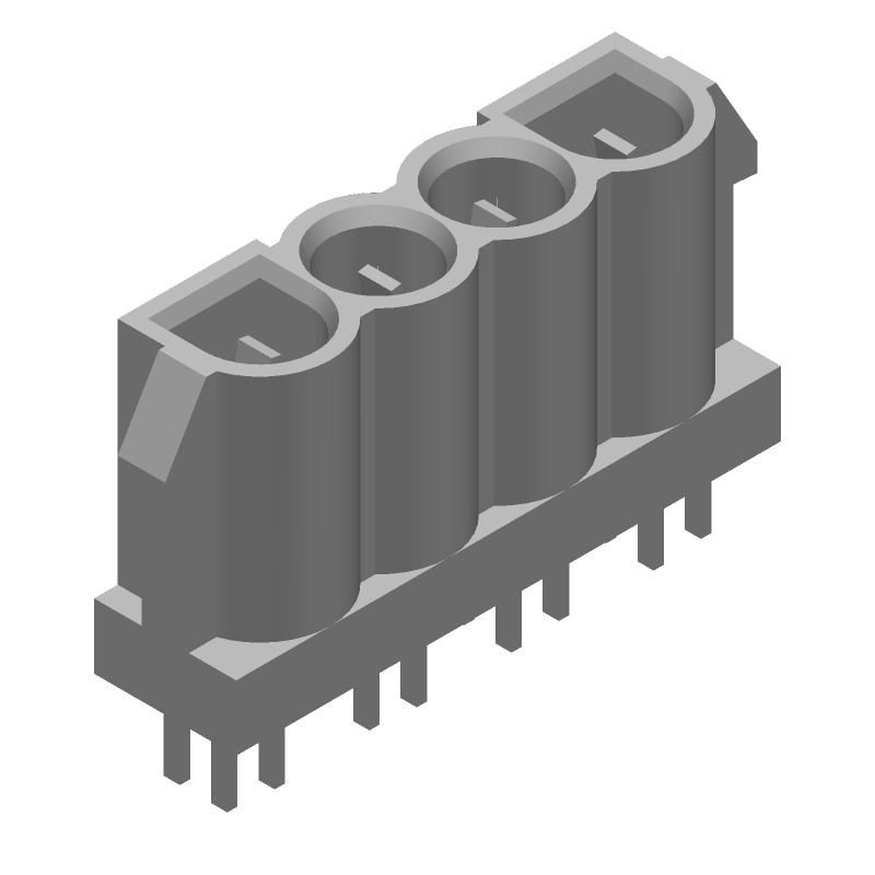 4 Pos Power Connector, 19A, 600V, Press-Fit, Straight, Thru-Hole