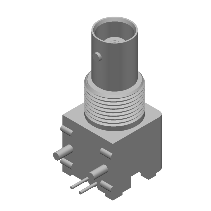 BNC RF Connector, Female, 4GHz, 50 Ohm, Solder RA Thru-Hole, Gold
