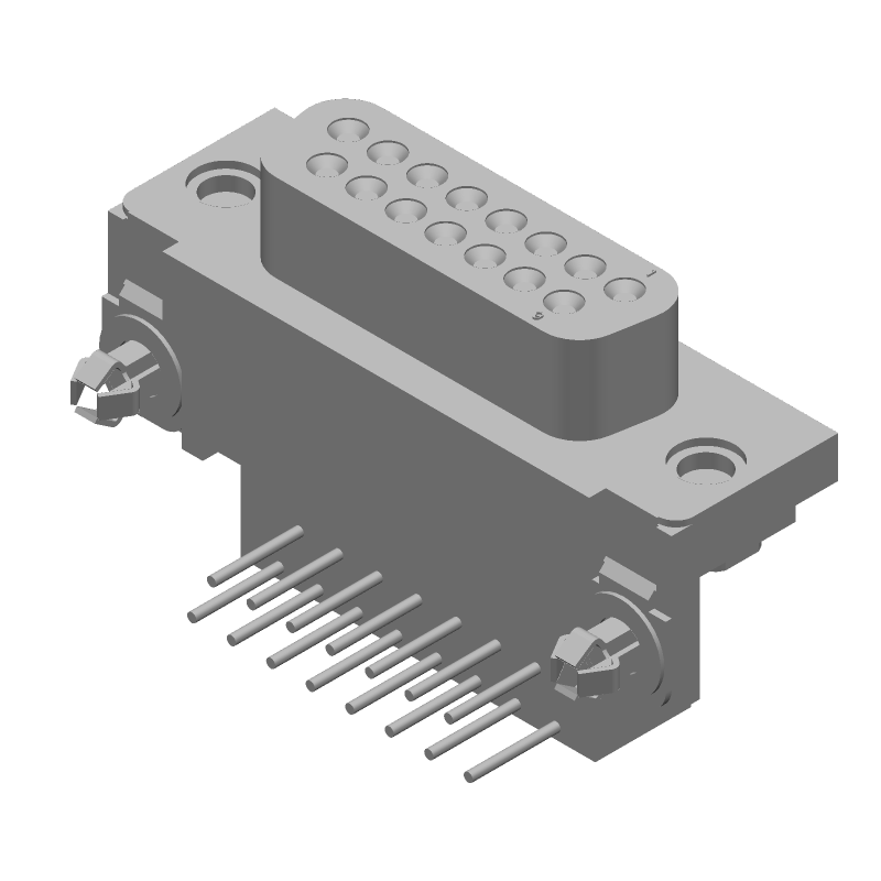 15 Pos D-Sub RA Connector, Female, Gold/Tin, Metal, 125V