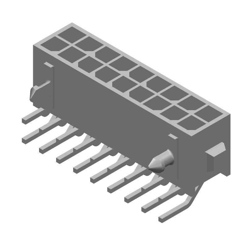 Power Connector, 18 Pos, 5A, 250V, RA Solder TH, Tin