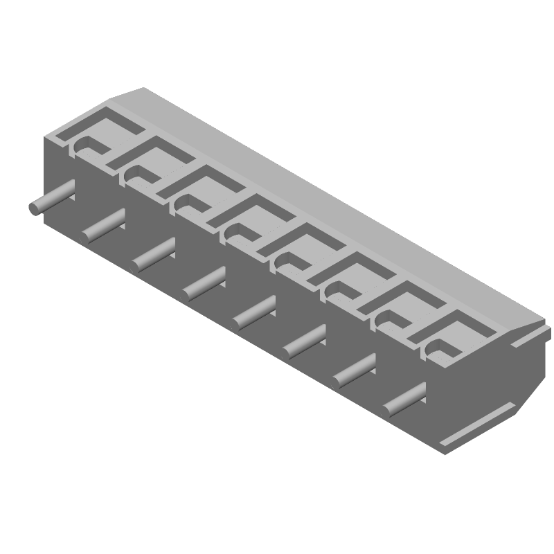 8 Pos 5mm Pitch Terminal Block, Blue, 10A, 250V, Solder, Thru-Hole