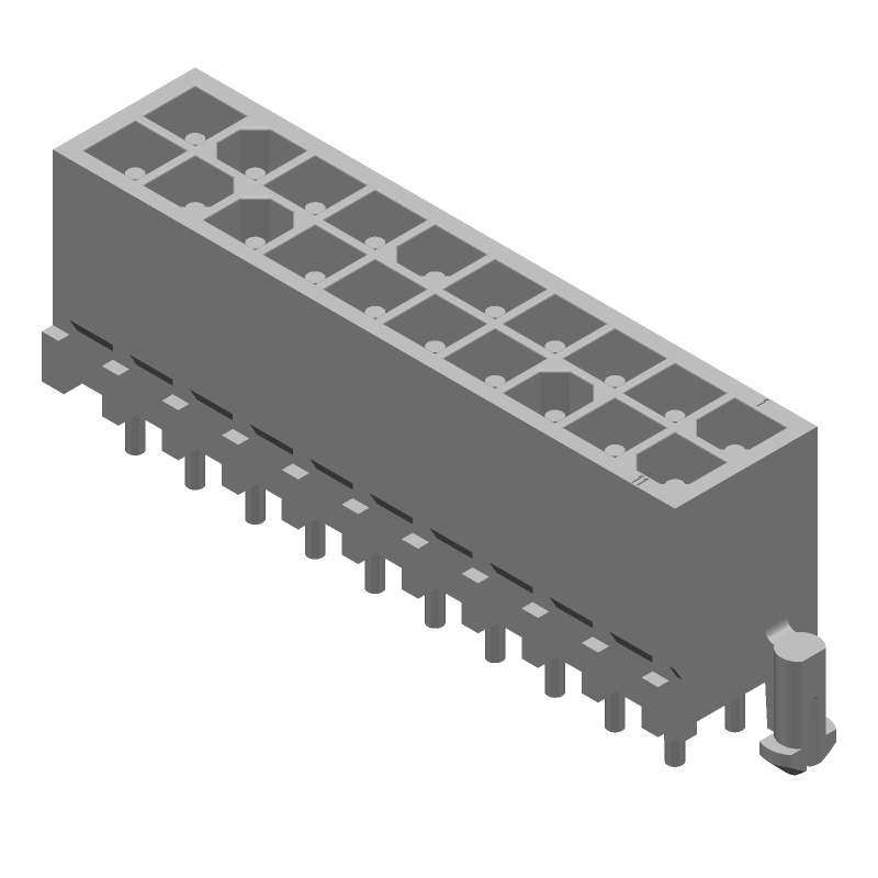20 Pos Power Connector, 9.5A, 600V, Straight, Solder, Thru-Hole