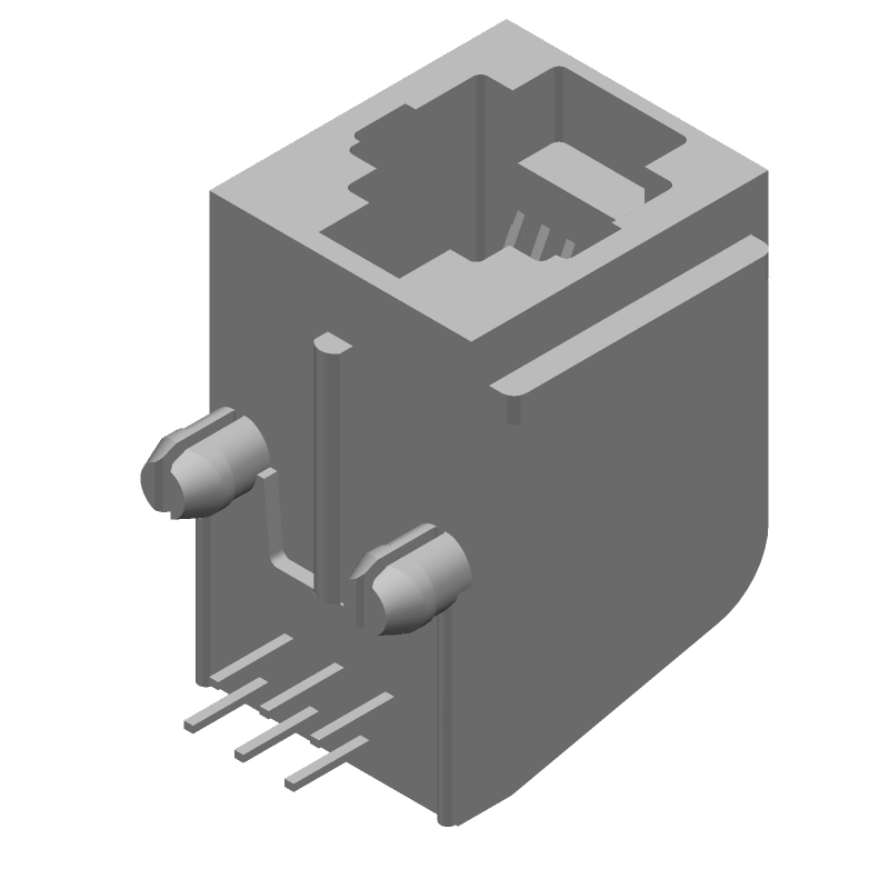 RJ11 Connector, 6 Pos, Gold, Solder RA, 1 Port, Cat 3