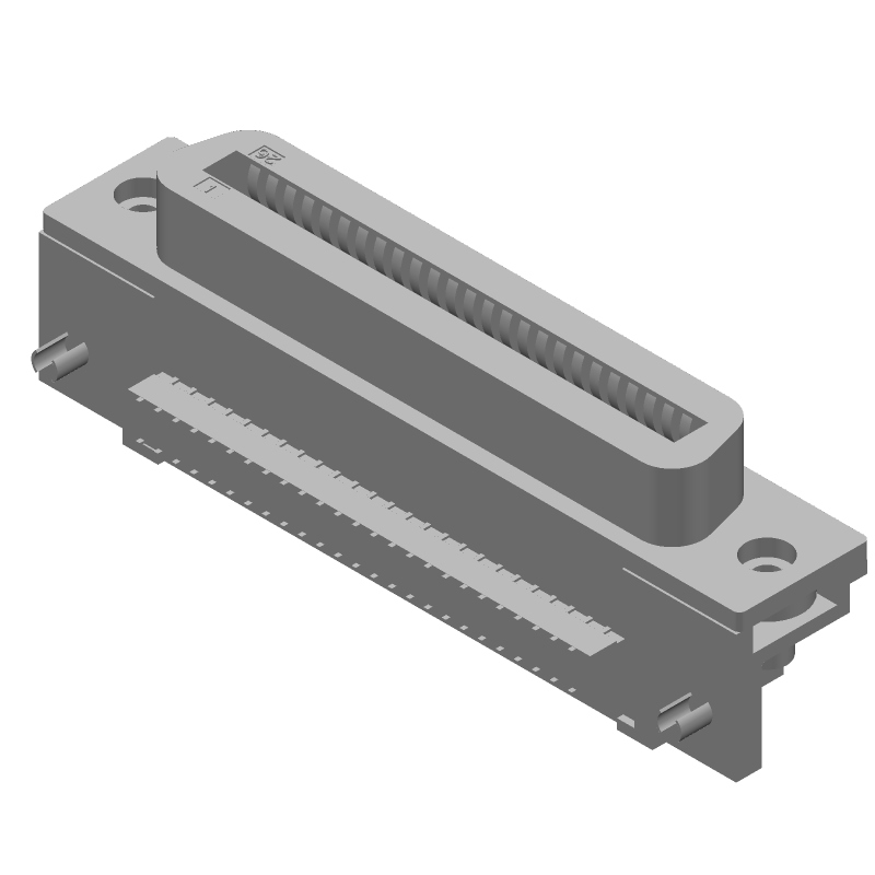 50 Pos Shielded Right Angle Female Connector, Copper Alloy, Gold/Tin Plating