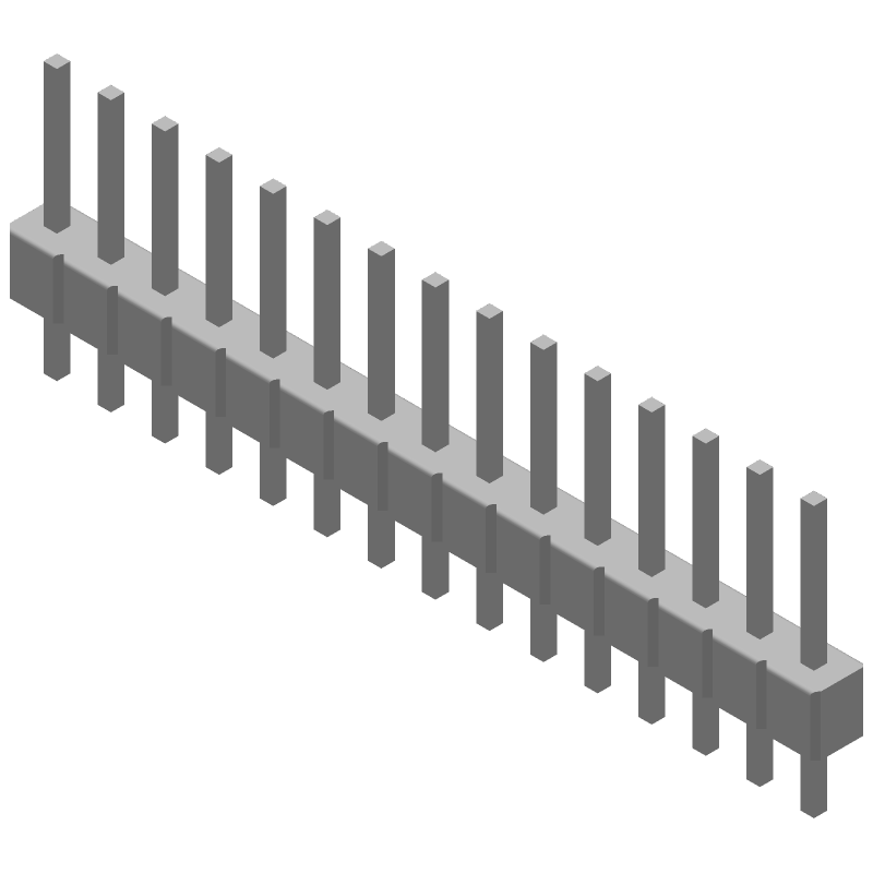 15 Pos Male Header, 2.54mm Pitch, Gold Plated, Vertical, Through Hole