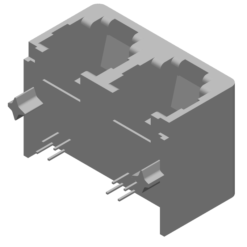 RJ11 Connector, 2 Port, 6 Pos, RA Solder, Cat 3