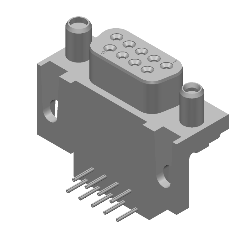 9P RA D-Sub Connector, Signal, Gold/Tin Plated, 125V