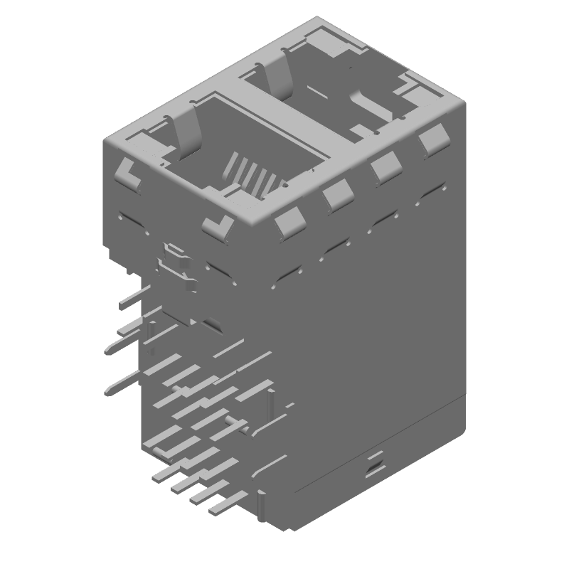 RJ45 Connector, 2 Port, 16 Pos, Shielded, Press-Fit, RA