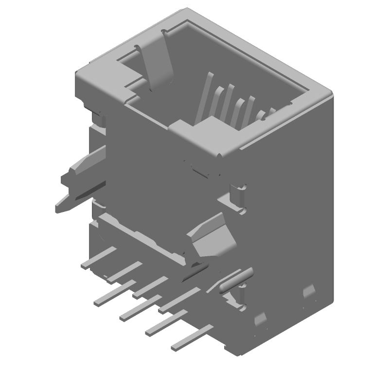 8P Female Modular Connector, Right Angle, Shielded, 150V
