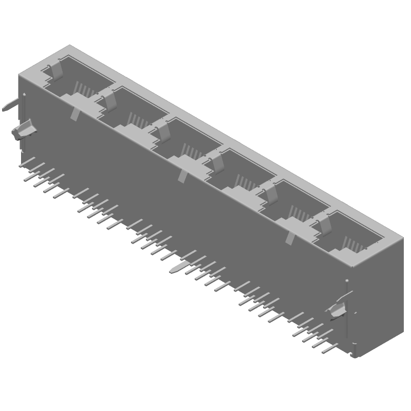 RJ11 Connector, 6 Port, 48 Pos, Right Angle, Solder, Shielded