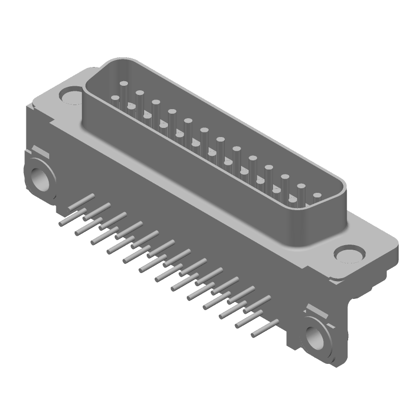 25 Pos D-Sub RA Plug, Gold/Tin Plated Brass, 125V