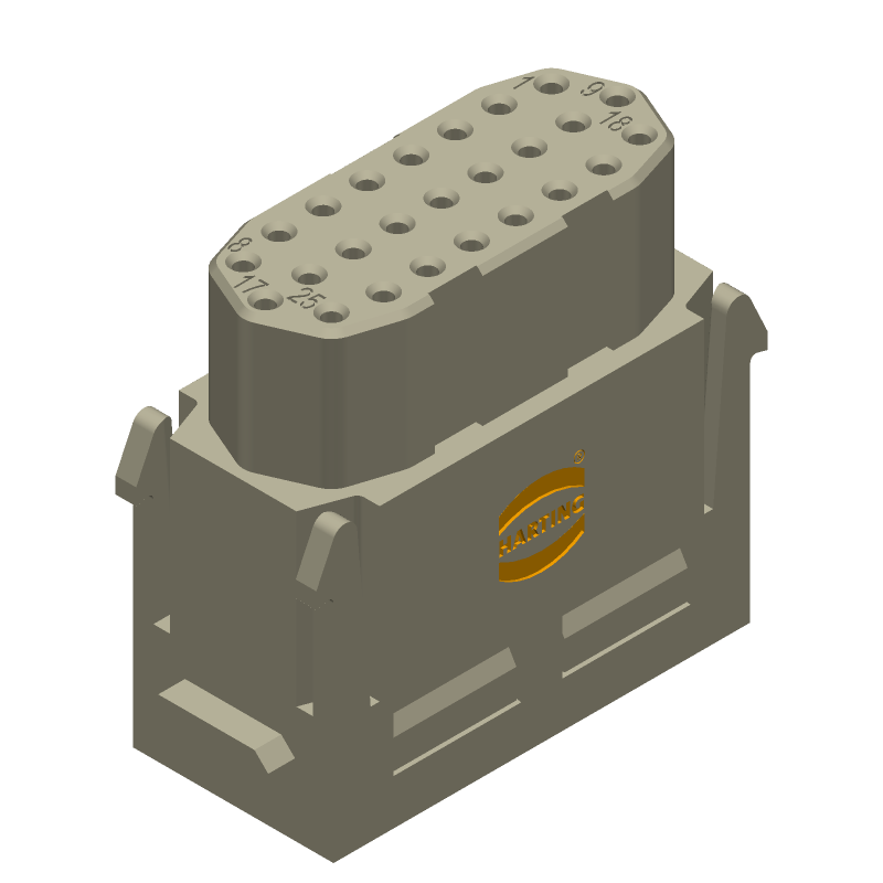 25 Pos Rectangular Connector, Female, 5A, 30V, Crimp, Polycarbonate, Grey