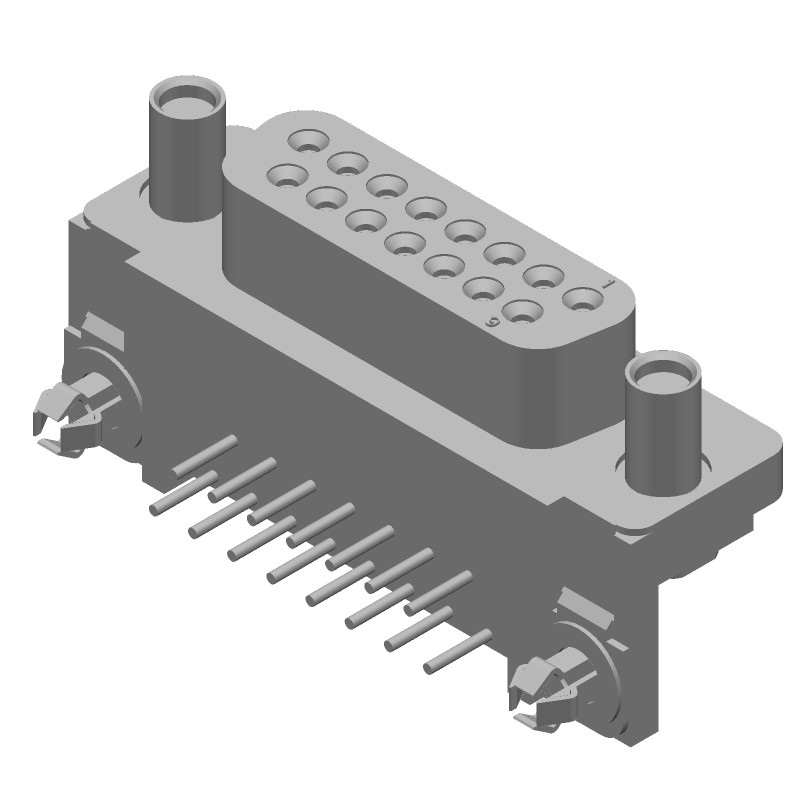 15 Pos D-Sub Connector, Right Angle, Gold/Tin Plated Bronze Contacts