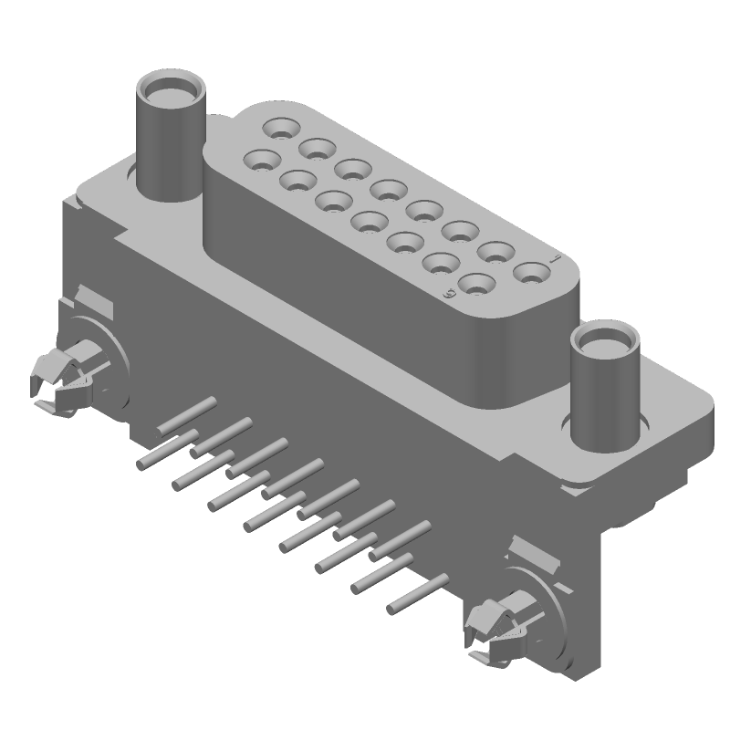 15 Pos Female D-Sub RA Connector, Gold/Tin/Lead Plating