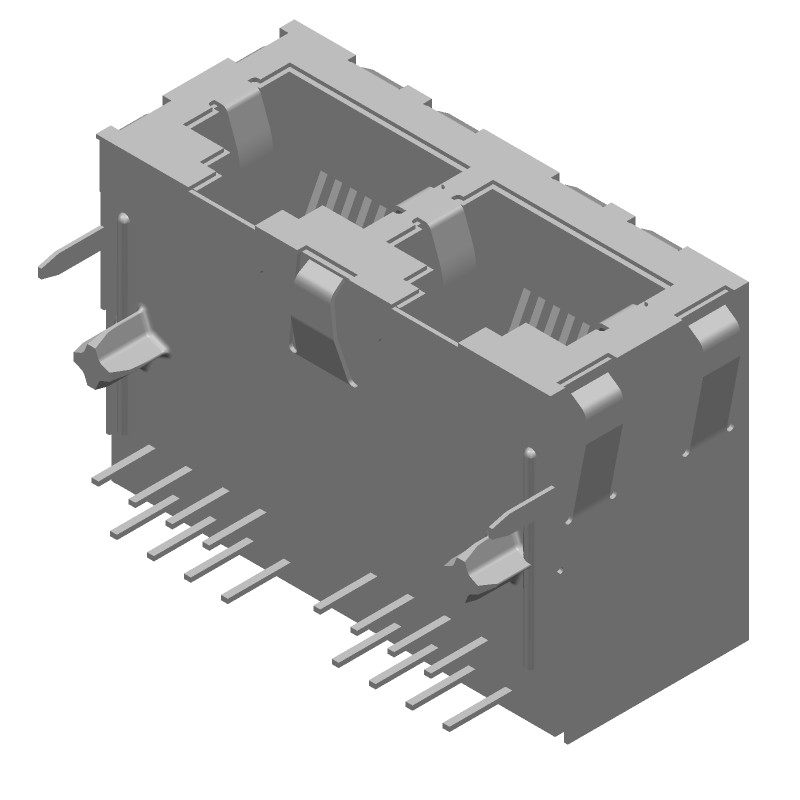 2-Port 8P RJ45 Connector, Shielded, Right Angle, Signal
