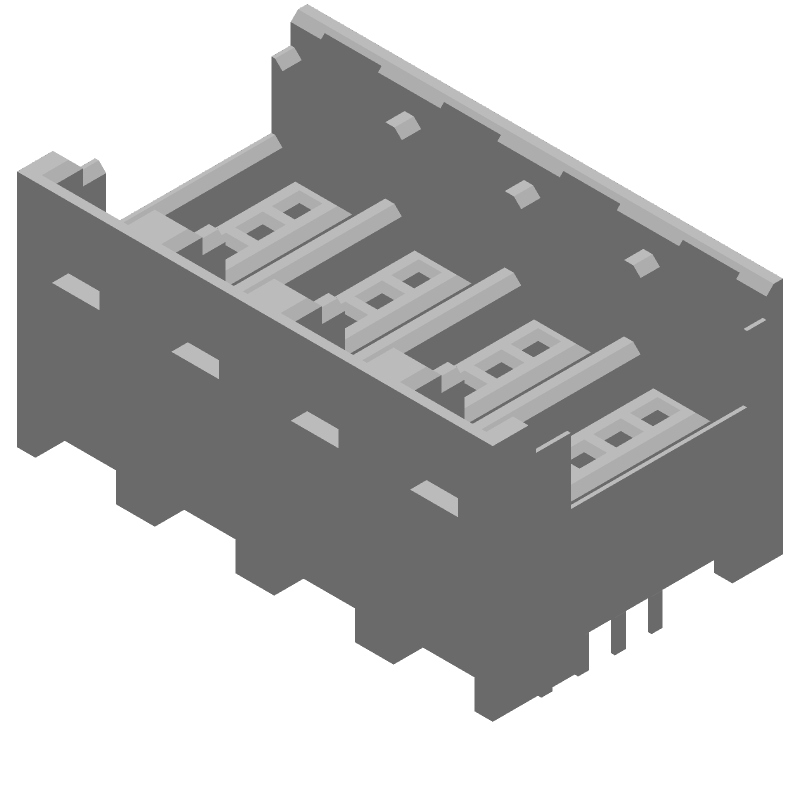 4-Row 16 Pos Female Header, 3A, Gold, Through Hole, 0.079" Pitch