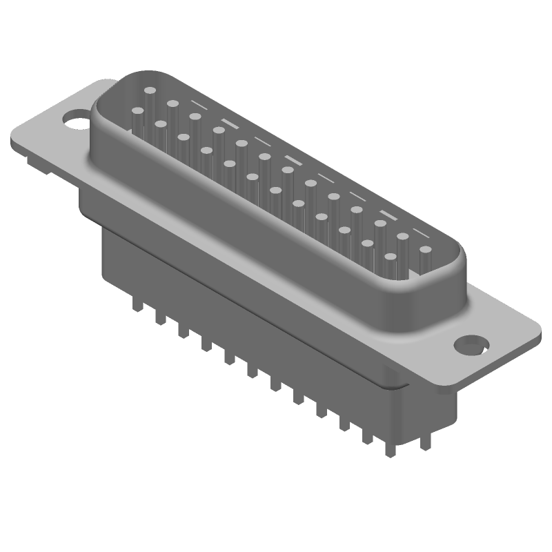 25 Pos D-Sub Plug, Male, Straight, Solder, Gold/Tin Plated