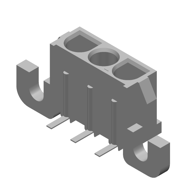 3 Pos Power Connector, 19A, 600V, Gold, Male, Right Angle, Wire-to-Board