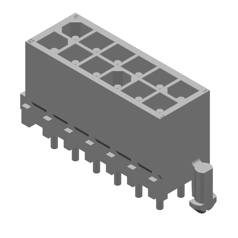 12 Pos Power Connector, Wire-to-Board, 9.5A, 600V, Gold, Male, TH