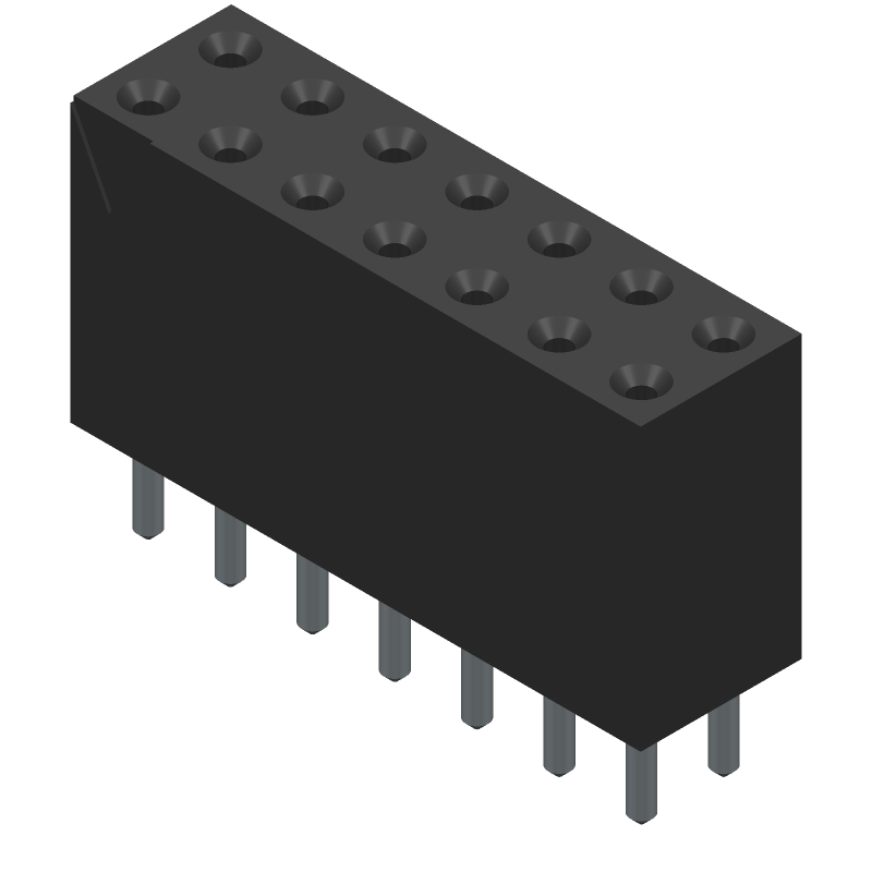 Board Connector, 14 Contact(s), 2 Row(s), Female, Straight, 0.1 inch Pitch, Solder Terminal, Black Insulator, Plug,
