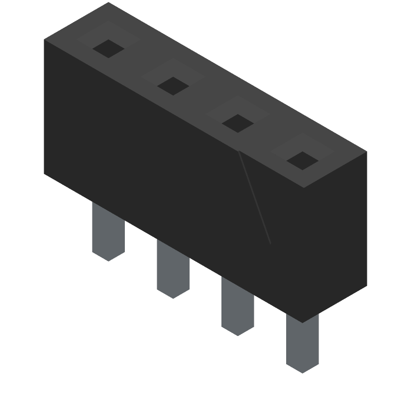 4 Pos 2.54mm Pitch Receptacle, Vertical, Solder, Thru-Hole