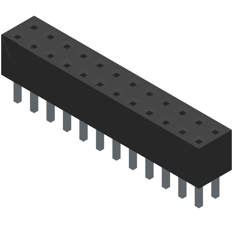 24 Pos 3mm Pitch Female Socket Header, 2 Rows, Straight, Gold