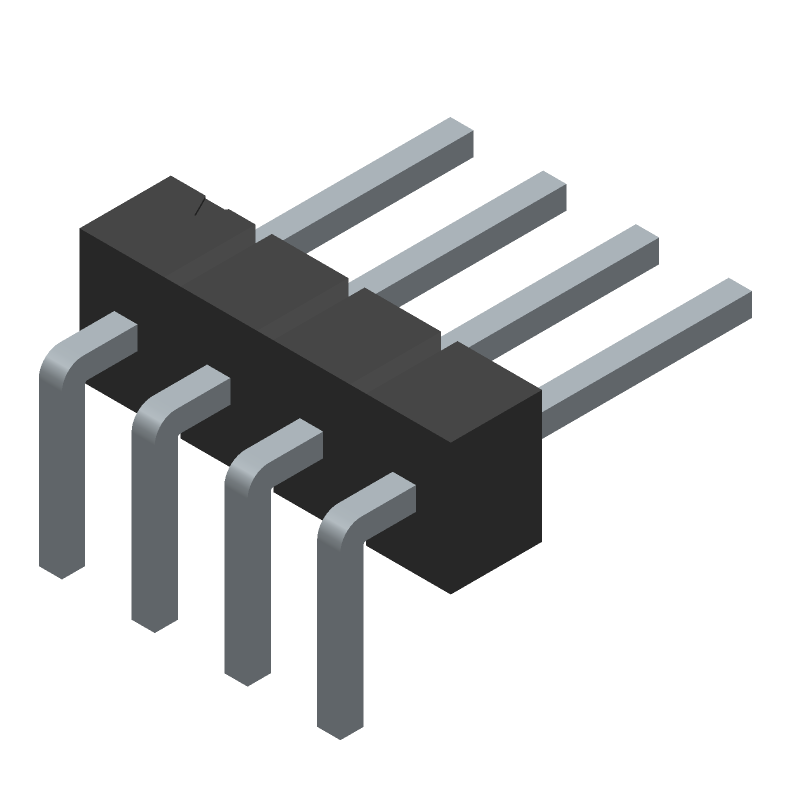4 Pos Male Header, RA, 2.54mm Pitch, Solder, 3A, 350V
