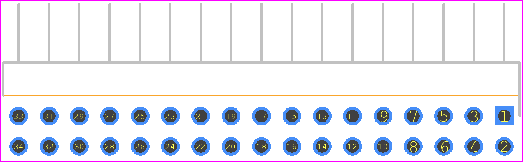 802-80-034-20-001101 - Preci-Dip PCB footprint - Header, Unshrouded - Right Angle PTH Pin - Header, Unshrouded - Right Angle PTH Pin - 802-80-034-20-001101