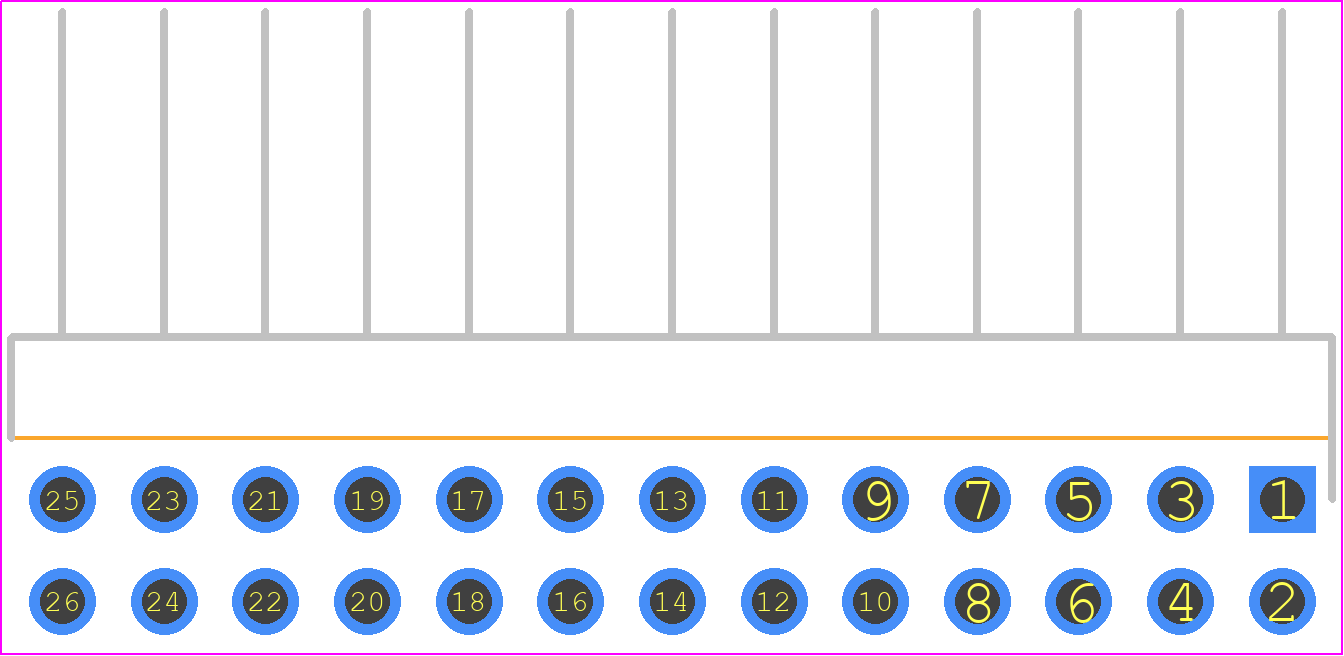 HTSW-113-25-LM-D-RA - SAMTEC PCB footprint - Header, Unshrouded - Right Angle PTH Pin - Header, Unshrouded - Right Angle PTH Pin - HTSW-113-25-LM-D-RA*