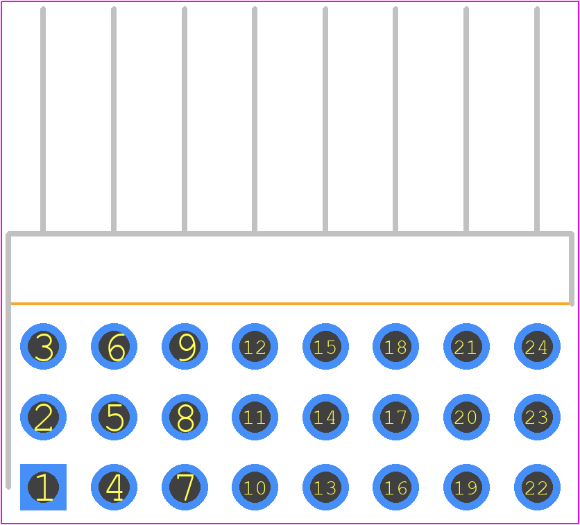TSW-108-25-G-T-RA - SAMTEC PCB footprint - Header, Unshrouded - Right Angle PTH Pin - Header, Unshrouded - Right Angle PTH Pin - TSW-108-25-G-T-RA