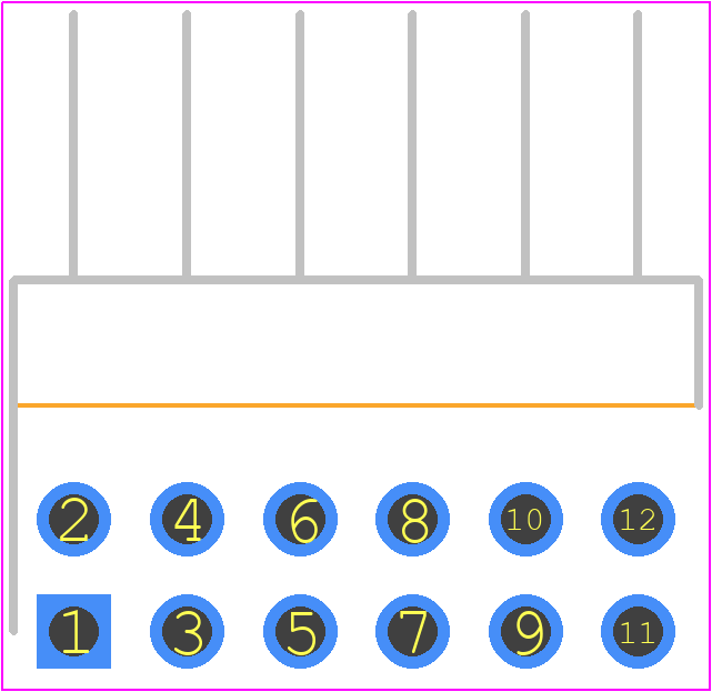 A1A-12PA-2.54DS(71) - Hirose PCB footprint - Header, Unshrouded - Right Angle PTH Pin - Header, Unshrouded - Right Angle PTH Pin - A1A-12PA-2.54DS(71)