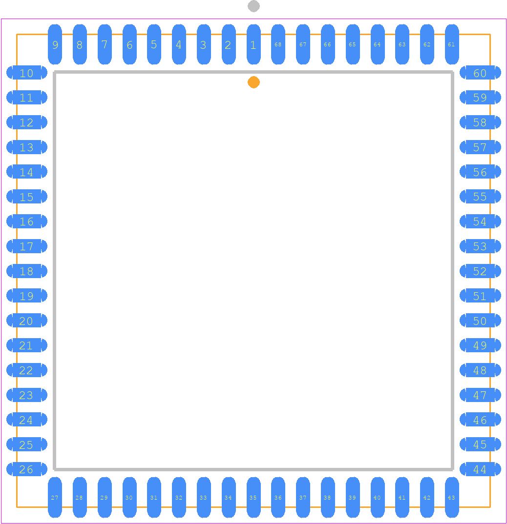 7016S20J8 - Renesas Electronics PCB footprint - Plastic Leaded Chip Carrier - Plastic Leaded Chip Carrier - PL68